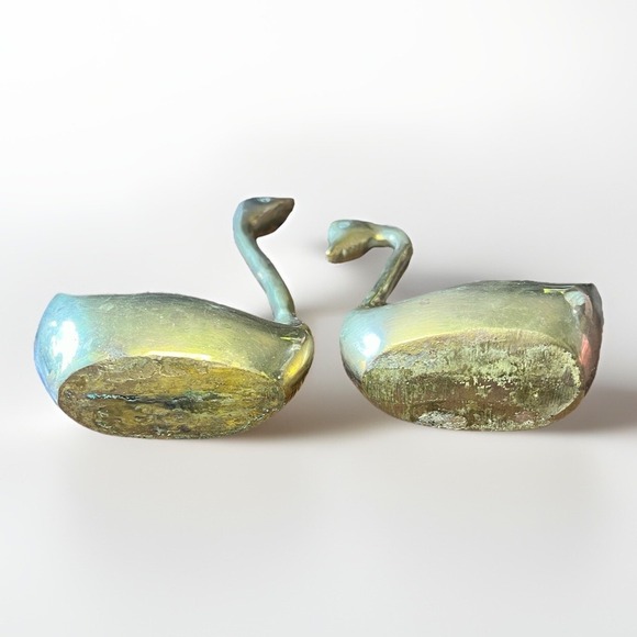 Pair Of Vintage Solid Brass Swans Ducks - Picture 5 of 5